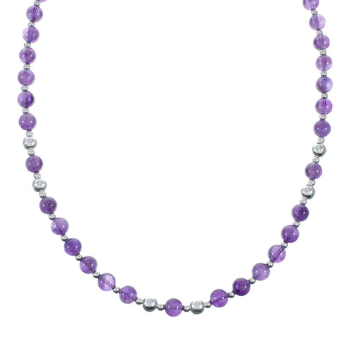 Native American Amethyst Bead Sterling Silver Necklace JX131103